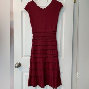 Shabby Apple Burgundy Ruffled Tiered Midi Dress